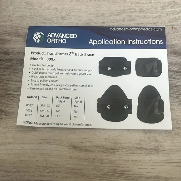 Advanced Ortho Transformer 2 Back Brace Model 8031 Universal NEW - Picture 4 of 4